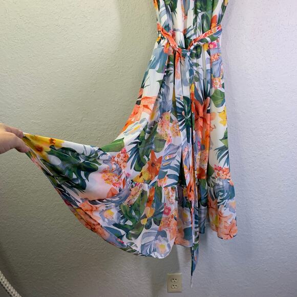 ELIZA J Dress 12 Midi Halter Floral Keyhole Button Neck Closure Ruffle Hem Lined - Picture 5 of 16